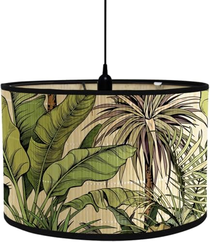 FANSU Abat-Jour en Bambou Classique Imprimé Animal et Végétal Tambour Abat-jour, Remplacement Abat, Jour Fait à la Main, pour Lampe de...