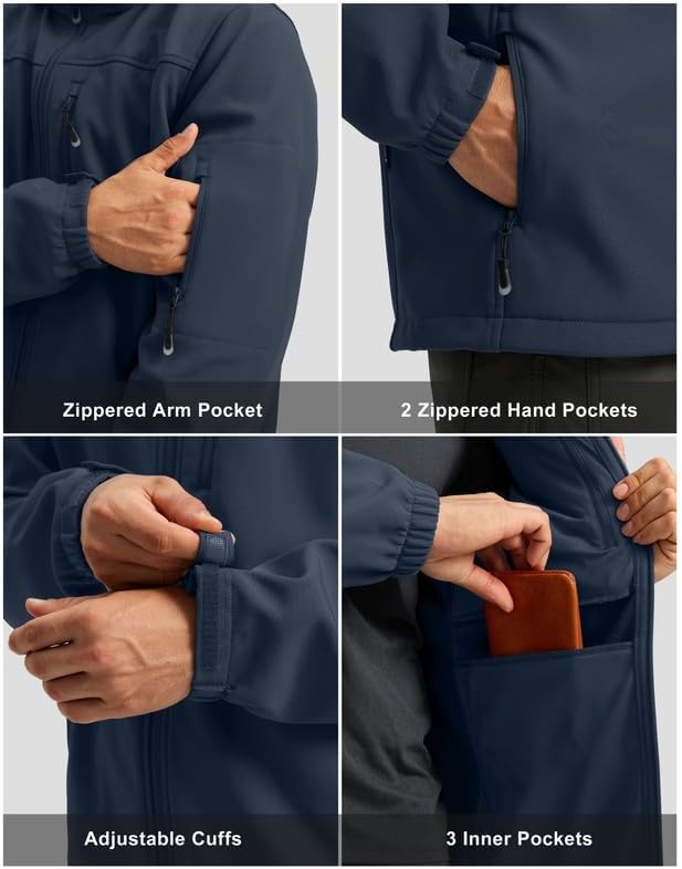 Pudolla Men's Softshell Jacket Fleece Lined Water Resistant Hooded Winter Coats for Men Outdoor Work Hiking with Pockets - Image 2