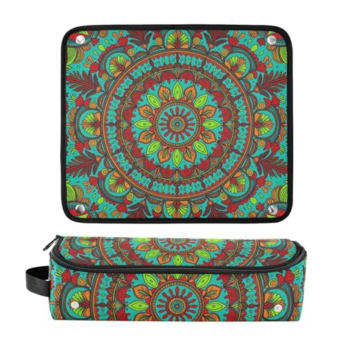 Bolsa de viaje para herramientas de cabello con almohadilla resistente al calor, bolsa portátil para planchas, rizadores y secadores, diseño boho floral mandala verde miniatura 3