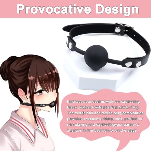 Image of Leather Restraints Ball Mouth Plug Silicone Bondage Ball Gag Silicone Bondage Ball Gag for Sex, BDSM Restraints Toys Sex Gag Muzzles (B3)