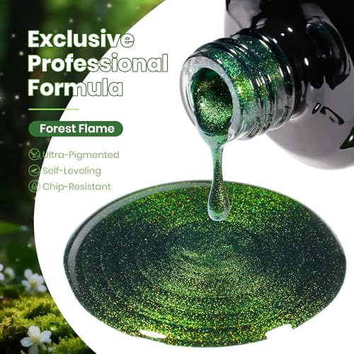 Image of Beetles Forest Flame Green Cat Eye Gel Nail Polish - 15ML Green Cat Eye Gel Polish Glitter Magnetic Translucent Glassy Effect Soak Off UV French Nail Art DIY Manicure Gifts for Women