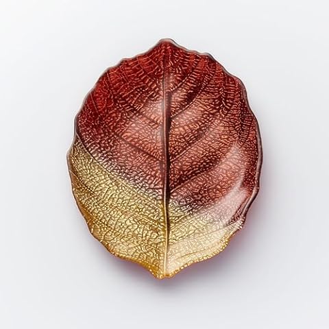 Decorative Brown & Gold Leaf Glass Plate Cover