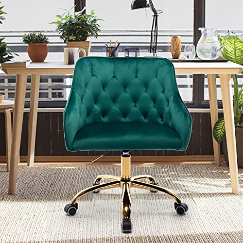 Homsof Home Desk Modern Velvet Office Computer Height Adjustable Mid-Back Task Chair, Green, Gold Feet #TOP5