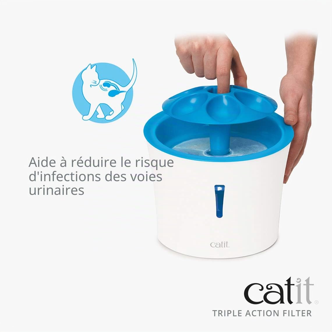 catit Fontaine à Fleurs Originale avec fenêtre de Niveau d'eau, 3 litres & Pack de 5 Filtres à Triple Action pour Abreuvoir pour Chat