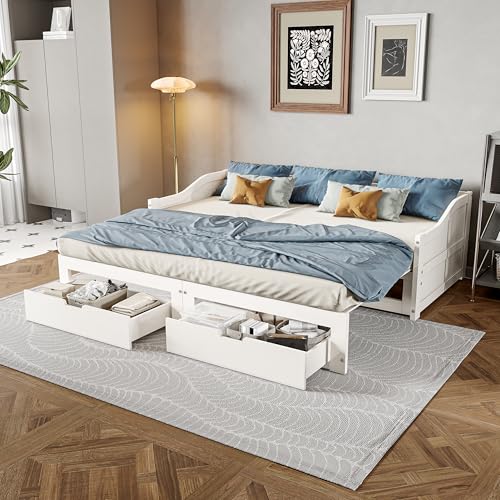YGHQAP Lit de jour extensible 90/180 x 200 cm - En bois massif avec 2 tiroirs - Canapé-lit, lit d'appoint, lit d'enfant, canapé-lit pour adolescent, avec...