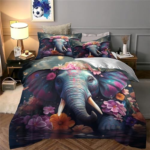 Housse de Couette Éléphant 3D Finition Éclair Caché Microfibre Durable - 6