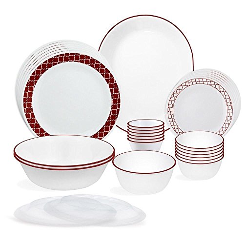 Corelle Essential Series Crimson Trellis Glass Multipurpose Microwave 30 Pcs Dinner Set #TOP24