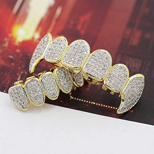 Canjoyn 18K Gold Plated All Iced Out Luxury Cubic Zirconia Face Diamond Gold Teeth Grillz Set With Molding Bars Included For Men Women thumb #3