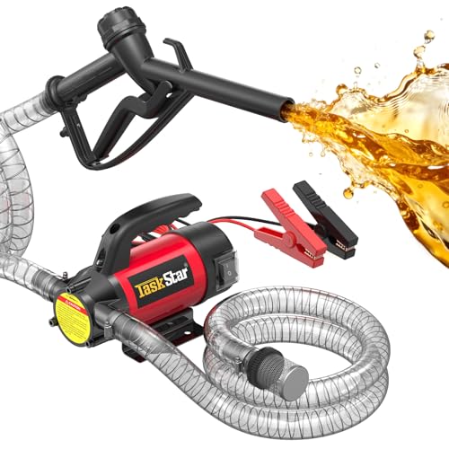 TaskStar Bomba Trasvase Gasoil 12V: Caudal 50 L/min, Eléctrica Bomba Portátil con Pistola, Filtro y Mangueras para Diésel, Biodiésel, Queroseno y Gasóleo – Para Casa, Granja y Obra