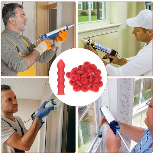Image of Caulk Caps, 20 Pcs Red Caulk Saving Cap, Caulking Saver Cover, Finishing Tool Tube Sealer Caps, Open Caulking Tips for Sealing and Preserving, Universal Fit Silicone Saver with Storage Box