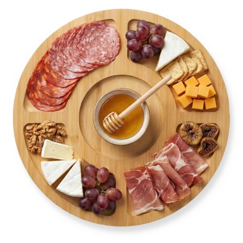 Käsebrett mit Deckel - Bambus Charcuterie Board für Snack & Antipasti, Rund Käseplatte Servierbrett Küchenbrett, Tragbares Servierplatte für Picknick, 30 x 30 x 6,5 cm – Bild 4