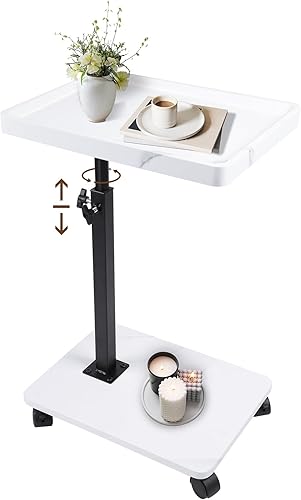 Miniatura 9 de Mesa auxiliar de mesa C de altura ajustable, extremo en forma de C para sofá, mesas de aperitivos, bandeja de TV giratoria de 360°, para espacios