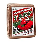 Tarp 10x12 ft 100% Waterproof 7mil Durable Grommets and Reinforced Edges,Uv Resistant,Green/Brown Tarp,Emergency Rain Shelter,Outdoor Cover and Camping Use -by MVPNET