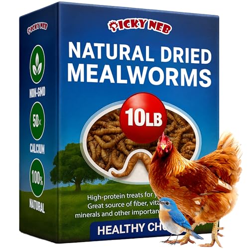 PICKY NEB Dried Mealworms 100% Non-GMO 10 Lb - Mealworms for Birds, Chickens, Ducks - Perfect High-Protein Treats - Whole Large Meal Worms, Dried for Chickens and Bluebird Food Bulk