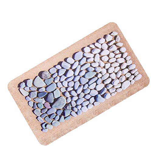 Tapis de bain lavable en machine, antidérapant, confortable, avec ventouse, 38 x 66 cm (pierre) Cover