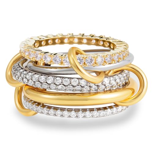 18K Gold Plated Stackable Rings for Women with Gift Box – Silver ...