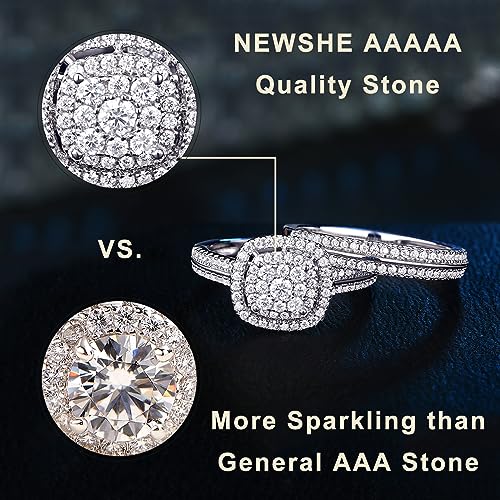 Newshe Jewellery Engagement Rings for Women Wedding Ring Set AAAAA Cz 925 Sterling Silver Band Round 1.6Ct Size 5-122