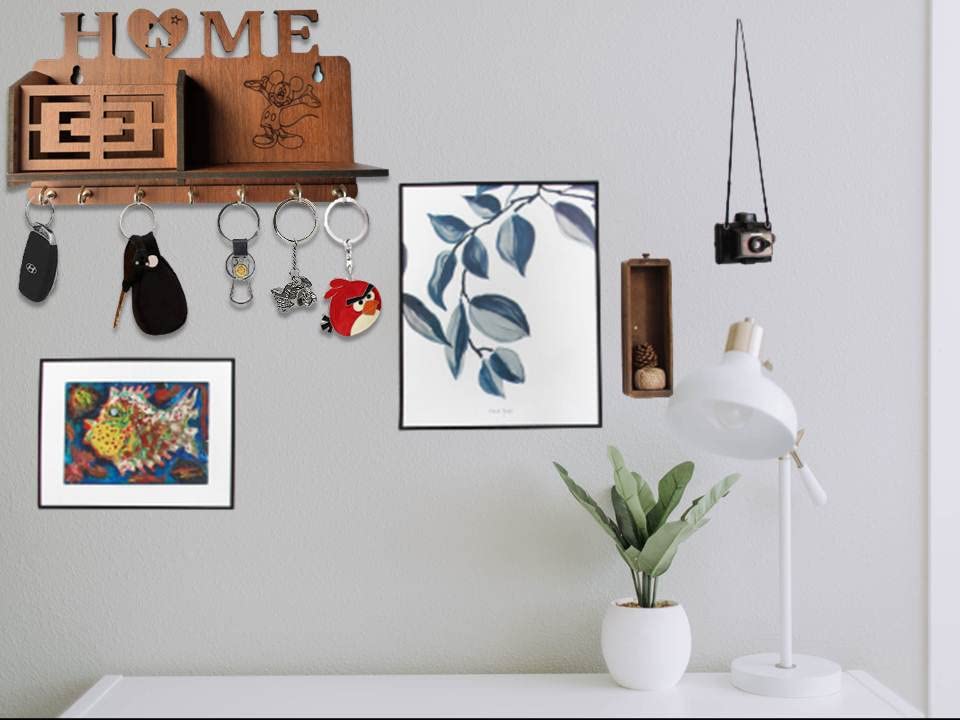 Image of Modern Stylish Home Key Holder | Mickey Mouse Design Key Stand | Key Holder for Home | Wooden Key Stand for Wall | Key Hanger for Decor Office, Living Room, Bedroom, Hall 7 Hooks