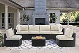 7 Pieces Patio Furniture Sets,Luxury Outdoor All Weather PE Rattan Wicker Lawn Conversation Sets,Garden Sofa Set with Coffee Table and Couch Cushions for Patio, Backyard, Pool (Beige-7PCS)