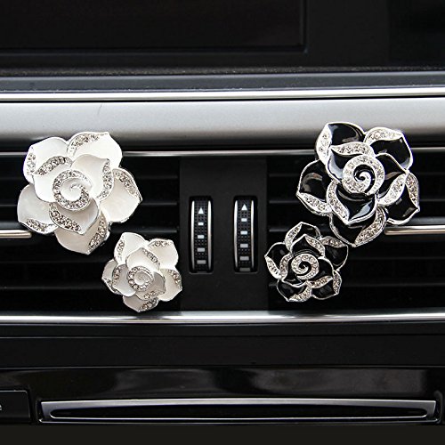 UWOOD 2 pcs Strass Forme de Fleur de Voiture Désodorisant Diffuseur d'aromathérapie d'aération Clip