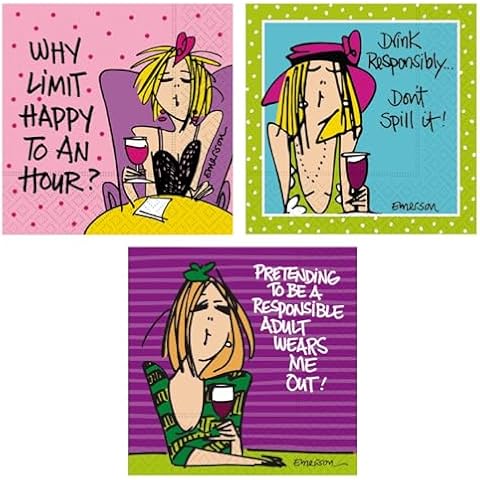 Set of 60 Funny Wine Cocktail Napkins Cover