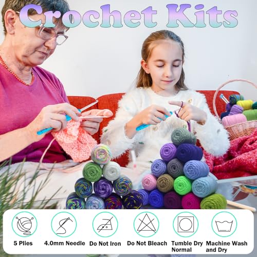 Image of Lewhoo 40 Colors Crochet Yarn Kits, 1399 Yards Acrylic Yarn | Beginner Crochet Kit with 4.0mm Ergonomic Crochet Hooks for Knitting