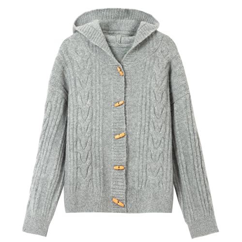 Women's Hooded Cardigan Sweater Winter Warm Button Down Knit Coat Long Sleeve Open Front Casual Outwear