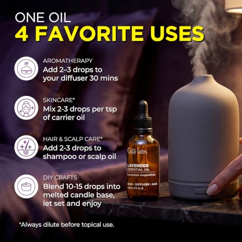 Image of 100% Pure Lavender Essential Oil - 4 Fl Oz - Lavender Oil for Hair, Skin, Diffuser, Aromatherapy & DIY Candle Making Scent
