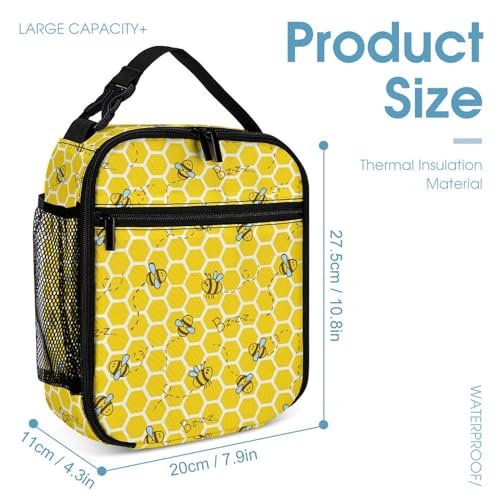 Bee Backpack with Lunch Box & Pencil Case, 16 Inch Cute Bee Themed Bookbag, Adjustable Lightweight Large Capacity, Colorful Bee Backpack Set for Kids Girls Boys School4