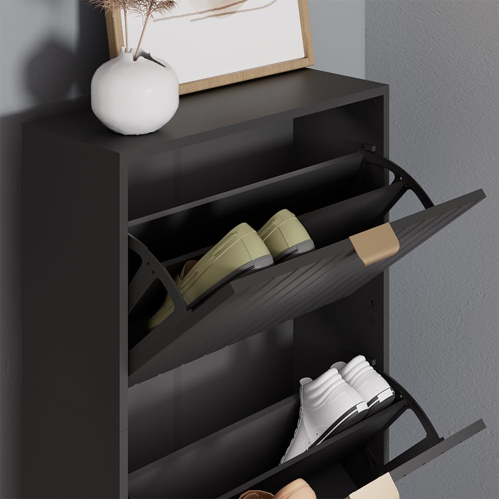 Vicco Szafka na buty "Helge", Czarny, 60 x 128.5 cm | 3 przedziały, pour le rangement et l’organisation des chaussures dans l’entrée