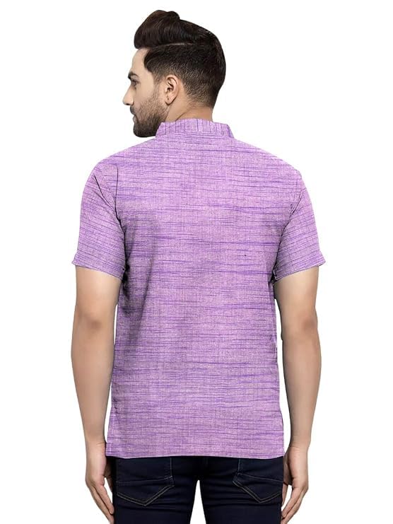 Image of Khadie Cotton Blend Solid Casual Regular Fit Mandarin /Chinese Collor Short Kurta for Men