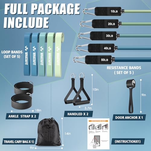 Image of WHATAFIT Resistance Bands, Exercise Bands,Resistance Bands for Working Out, Work Out Bands with Handles for Men and Women Fitness, Strength Training Home Gym Equipment