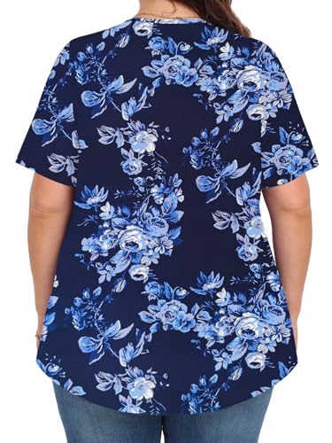 Womens Plus Size Tops Summer Shirts Tunic Short Sleeve Crew Neck Loose Fit Blouse 1X-5X4