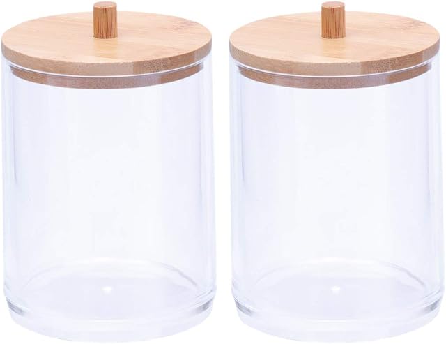 Cabilock 2Pcs Acrylic Cotton Swabs Organizer Countertop Storage Jar Case Cylinder Dispenser Holder with Lid for Bath Salts Hair Band, Transparent
