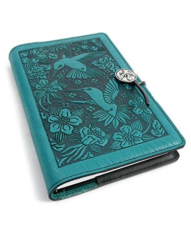 Modern Artisans Hummingbird American-Made Embossed Leather Writing Journal Cover in Teal, 6 x 9-inch + Refillable Hardbound Insert Book