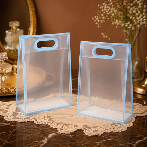 Image of SATYAM KRAFT 6 Pcs Translucent Multipurpose Reusable Gift Bags | Gift for Her /Him, Wedding Return Gifts Baby Shower Anniversary Birthday Hamper Shopping, Party Favors (Blue - Small)