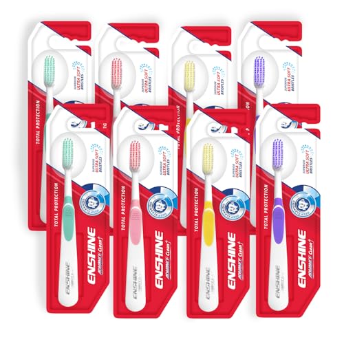 Image of ENSHINE Advance Clean+ Toothbrush Pack Of 8 with Ultra Soft Bristles Compact Brush Head For Deep & Complete Cleansing, Effective Tongue Cleaner for Complete Oral Care Multicolor Adult Manual Brush