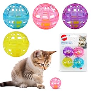 SPOT Lattice Balls Cat Toys – Durable, Fun Balls with Bells Perfect for Swatting and Batting, Colorful Toys to Entertain Indoor Cats and Kittens, 1.5 inch, 4 pcs