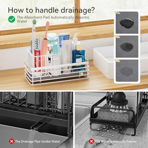 Yofidra Sponge Holder for Kitchen Sink Organizer Caddy: Sink Sponge with Instant Drying Stone, Metal Stainless Steel Basket Home Decor Storage and Organization Accessories 9.5" X 3.5" X 5.2" (White) — view 4