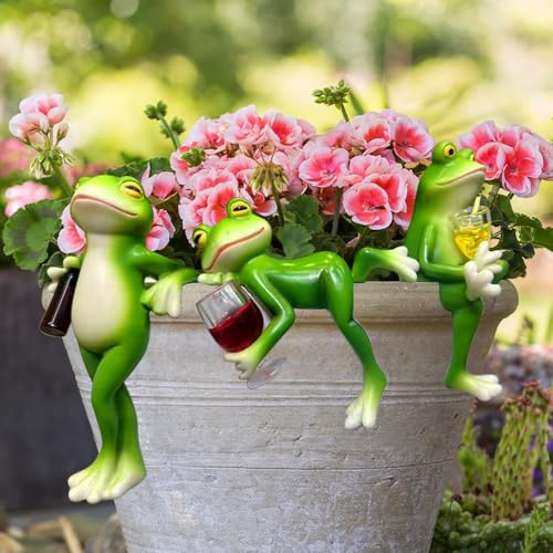 BIZOI Décoration Pot Fleurs Grenouille Résine, Grenouille pour Pot de Fleurs, Figurine de Grenouille Grimpante, Grenouille en Résine, Suspendus Figurines Grenouilles pour Jardin Balcon Fontaines Bacs