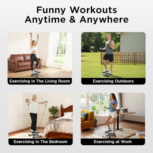 Image of Efitment Mini Stepper for Exercise at Home, Twist Stair Stepper with Resistance Bands, LCD Monitor, Compact Cardio Step Machine for Full Body Workout