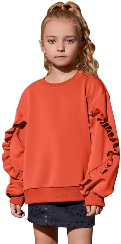 Mirawise Girls Pullover Crewneck Sweatshirt with Ruffle Trim Long Sleeve Cute Oversize Hoodie Solid Tops Sweaters for 4-13Y - Image 2