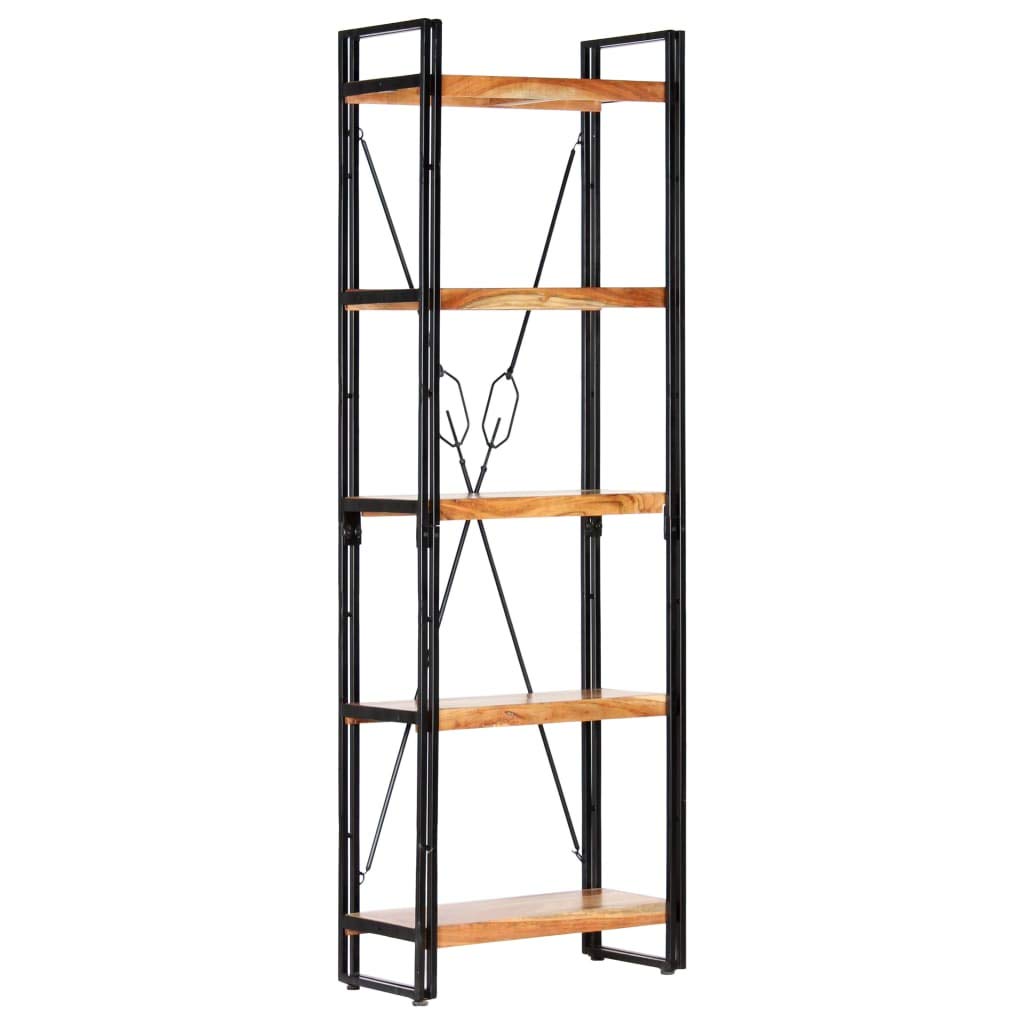 Tidyard Libreria a 5 Ripiani, Scaffale in Stile Industriale, Scaffali in Metallo per Garage, per Soggiorno, Cucina, Bagno, Magazzino e Cantina 60x30x180 cm in Legno Massello di Acacia