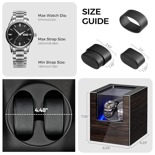 Image of ANWBROAD Watch Winder for Automatic Watches Double with Super Quiet Motor Flexible Watch Pillows LED Backlight Wooden 5 Modes Battery or Type-C Adapter