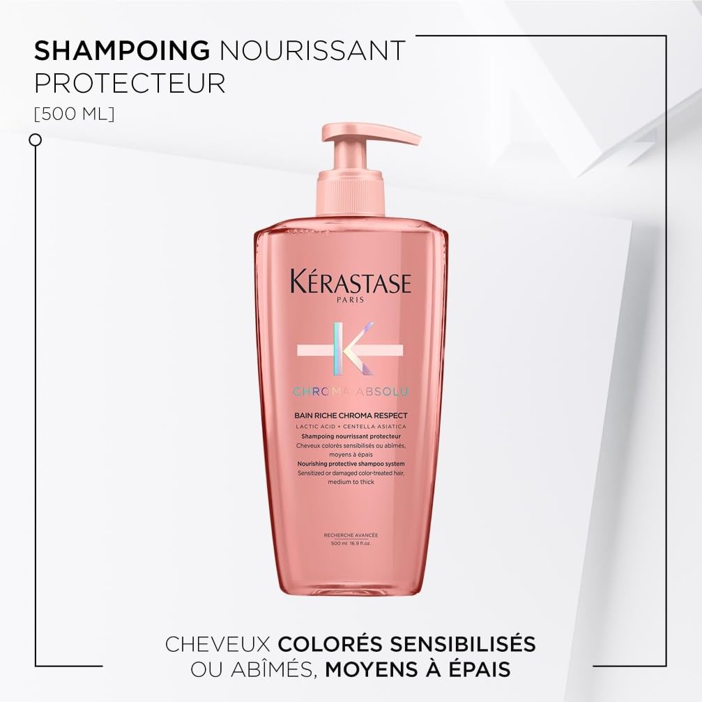 Kérastase, Chroma Absolu, Shampoing Nourrissant & Protecteur, Pour Cheveux Colorés Sensibilisés ou Abîmés Moyens à Épais, Bain Riche Chroma Respect, 500 ml