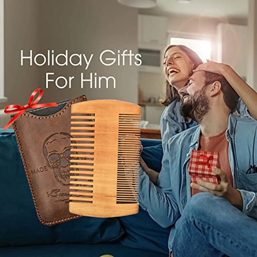 Beard Power Wooden Beard Comb & Durable Case For Men With Sexy Beard, Fine & Coarse Teeth, Pocket Comb For Beards & Mustaches,Brown Skull Design #TOP1