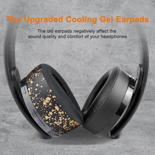 Image of SOULWIT Cooling-Gel Ear Pads Cushions for Sony New Gold Wireless PlayStation PS4 Headset, Replacement Earpads for 2018 Version, Headphone Model CUHYA-0080 - Black Gold
