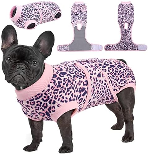 Kuoser Dog Surgery Recovery Suit, Pet Leopard Printed Recovery Shirt Dog After Surgery Vest for Abdominal Wounds Skin Disease, E-Collar & Cone Alternative, Prevent Licking Dog Onesies
