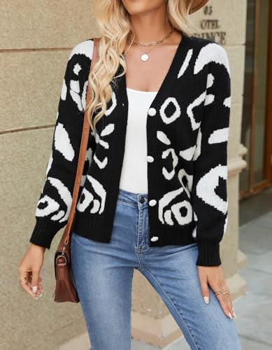 Image of Leoparts Women's V Neck Cardigan Sweaters Long Sleeve Open Front Button Down Knit Fashion Leopard Sweater Coat Outwear