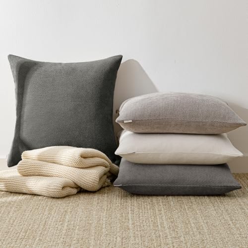 Image of a moment Pack of 2 Decorative Chenille Throw Pillow Covers with Twill Cushion Covers for Sofa Living Room Couch Bed 20x12 Inch Dark Gray